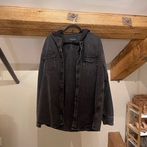 Oversized Black Jean Jacket with Hood